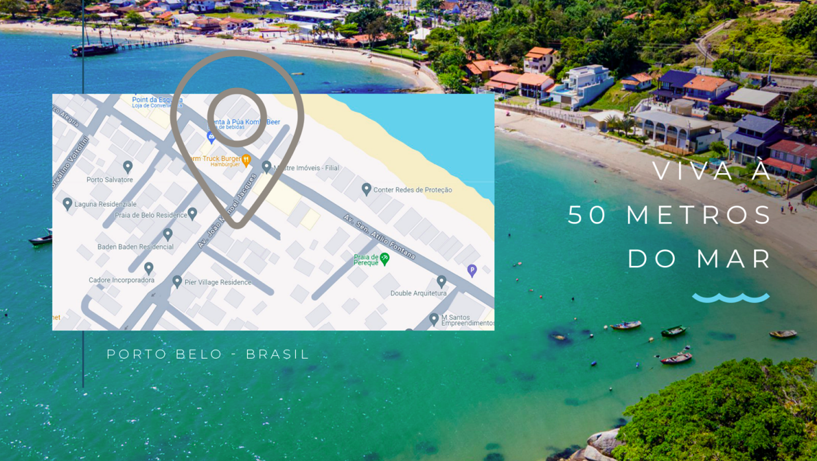 Mapa de localização do Triton Skyhomes em Porto Belo/SC — a 50 metros do mar