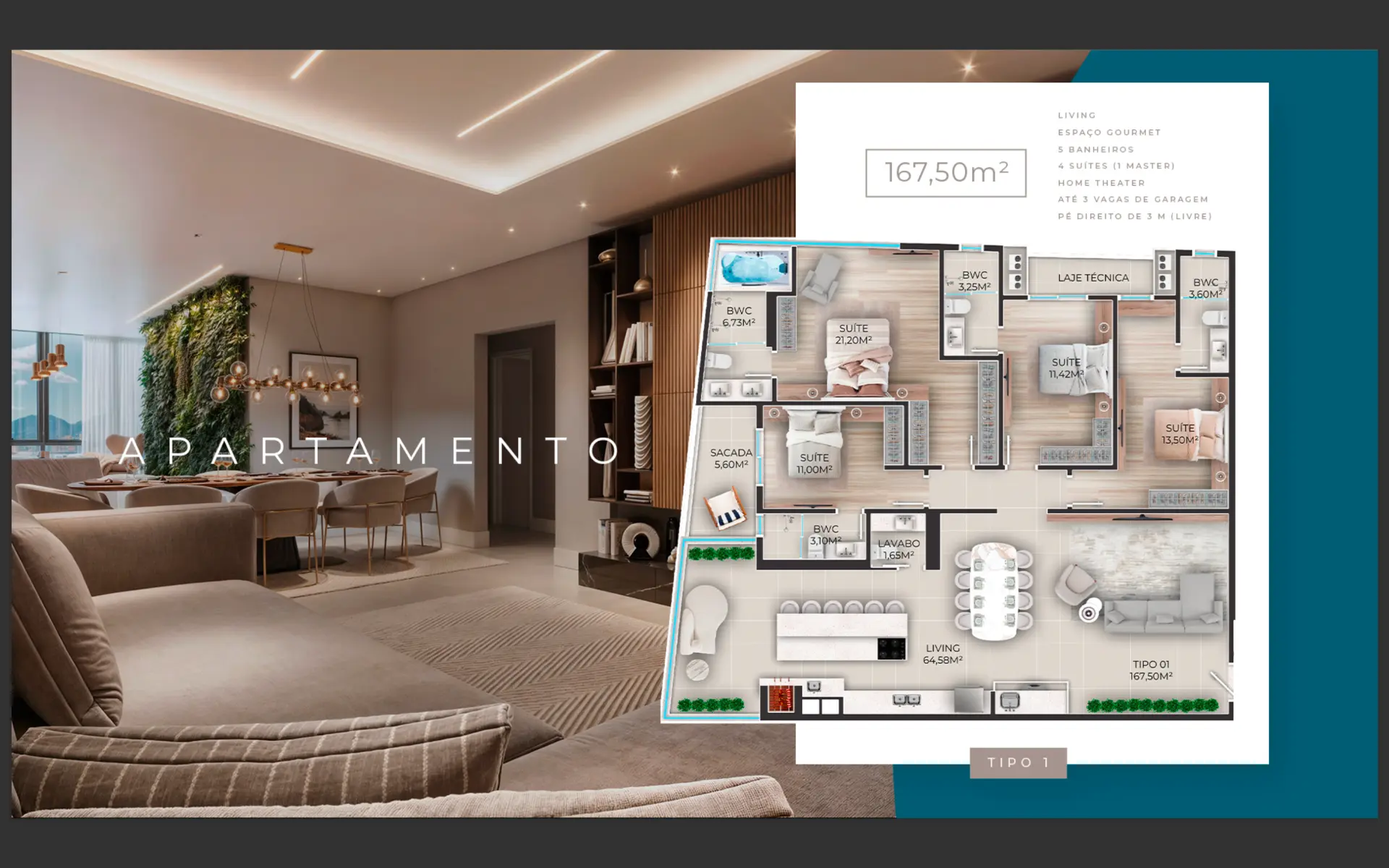 Planta do apartamento Tipo 1 de 167 m² no Triton Skyhomes